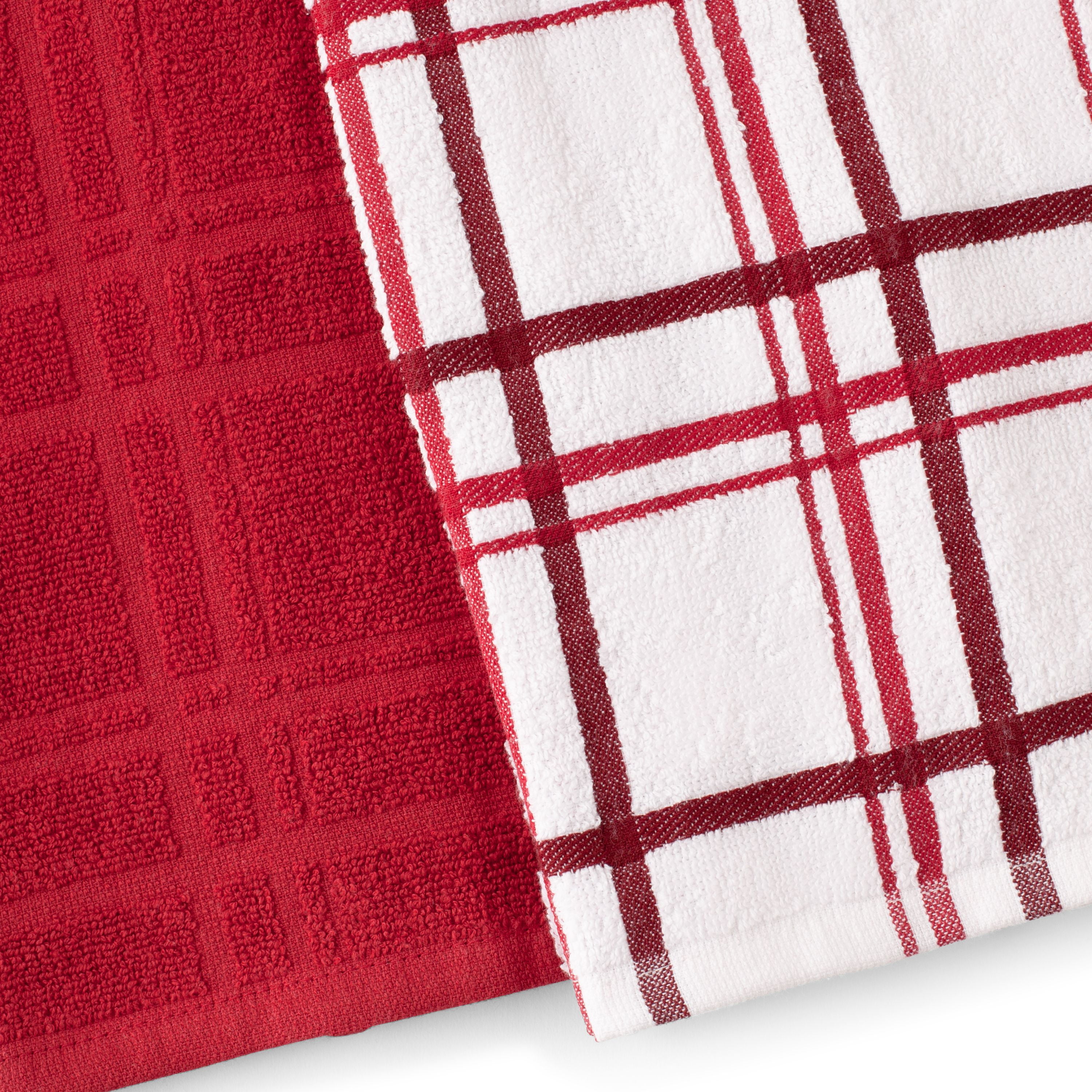 Kitchen Towels, Hand Printed Towels, Red, Farmhouse Towels, Set of