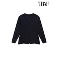 thumbnail image 5 of TRAF-suéter tipo cárdigan de punto ajustado con gancho frontal para mujer, cuello en V, mangas largas, dobladillo dividido lateral, ropa de abrigo femenina, Tops elegantes, moda, 5 of 5