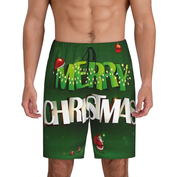 Fotbe Merry Christmas Pantalones Cortos de Pijama para Hombre, Ropa de Dormir, Pantalones de Pijama Cortos para Hombre-Small