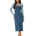 thumbnail image 1 of INSPIRAR CHIC Vestido Midi de Manga Larga con Corte Cuello Redondo Color Block Suéter de Punto S Azul-Negro, 1 of 6