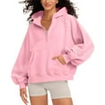 thumbnail image 3 of Htigea Womens Half Zip Sweatshirts Long Sleeve Y2k Tops Thin Fleece Cropped Hoodies Casual Loose Sweatshirt with Pockets Pink S, 3 of 8