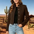 thumbnail image 5 of GUACER Suede Jackets for Women Trendy Vintage Button Down Stand Collar Structured Shoulders Casual Fall Outerwear, 5 of 7