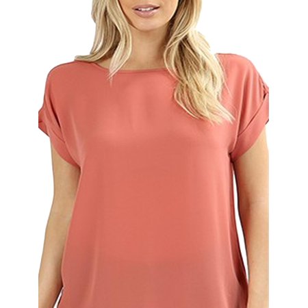 Casual Moments Collection - MOA COLLECTION Women's Solid Casual Lightweight Relax Fit Wool Dobby Short Cuff Sleeve Tunic Tee Top