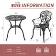 thumbnail image 7 of PATIO-IN 3 Piece Bistro Set Cast Aluminum Bistro Table and Chairs Set of 2 with Umbrella Hole,Patio Furniture Sets for Front Porch,Garden, 7 of 7