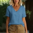 thumbnail image 2 of Nkmbld Womens Linen Tops Summer V Neck Basic Shirts Short Sleeve Casual Solid Tee Shirts, 2 of 7