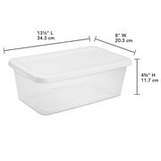 Sterilite Set of (10) 6 Quart Small Storage Bins, Clear Plastic Storage Containers with Snap-on Lids, White