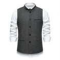thumbnail image 4 of VNKIDY Men Outerwear Vests Classic Retro Stand Collar Sleeveless Vest Solid Color Button Gilet For Formal Casual Layered Vest Garment Stylish Outerwear, 4 of 9