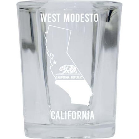 

West Modesto California Laser Etched Souvenir 2 Ounce Square Shot Glass State Flag Design