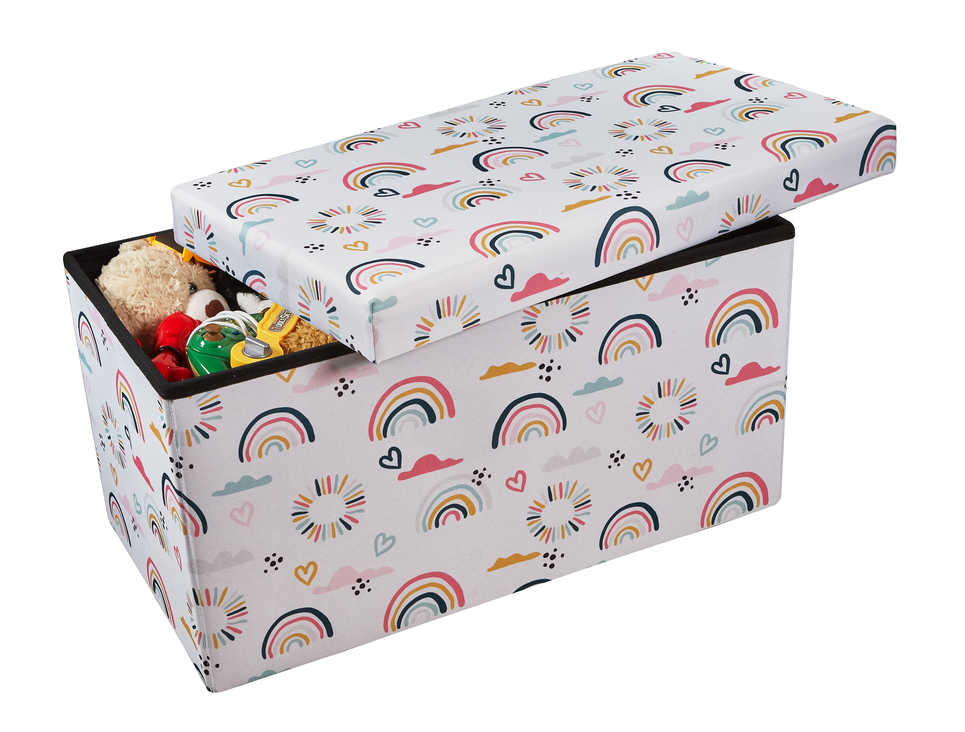 Kvell Kids Foldable Collapsible Toy Storage Chest, Rainbow and Heart Design