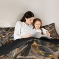 thumbnail image 4 of Castle Fairy Woodland Wildlife Deer Queen Comforter Set 3 Pieces for Boys,Jungle Vintage Autumn Leaves Branches Comforter Sets Queen,Taupe Brown Cream,Black Reversible,1 Comforter and 2 Pillowcases, 4 of 6