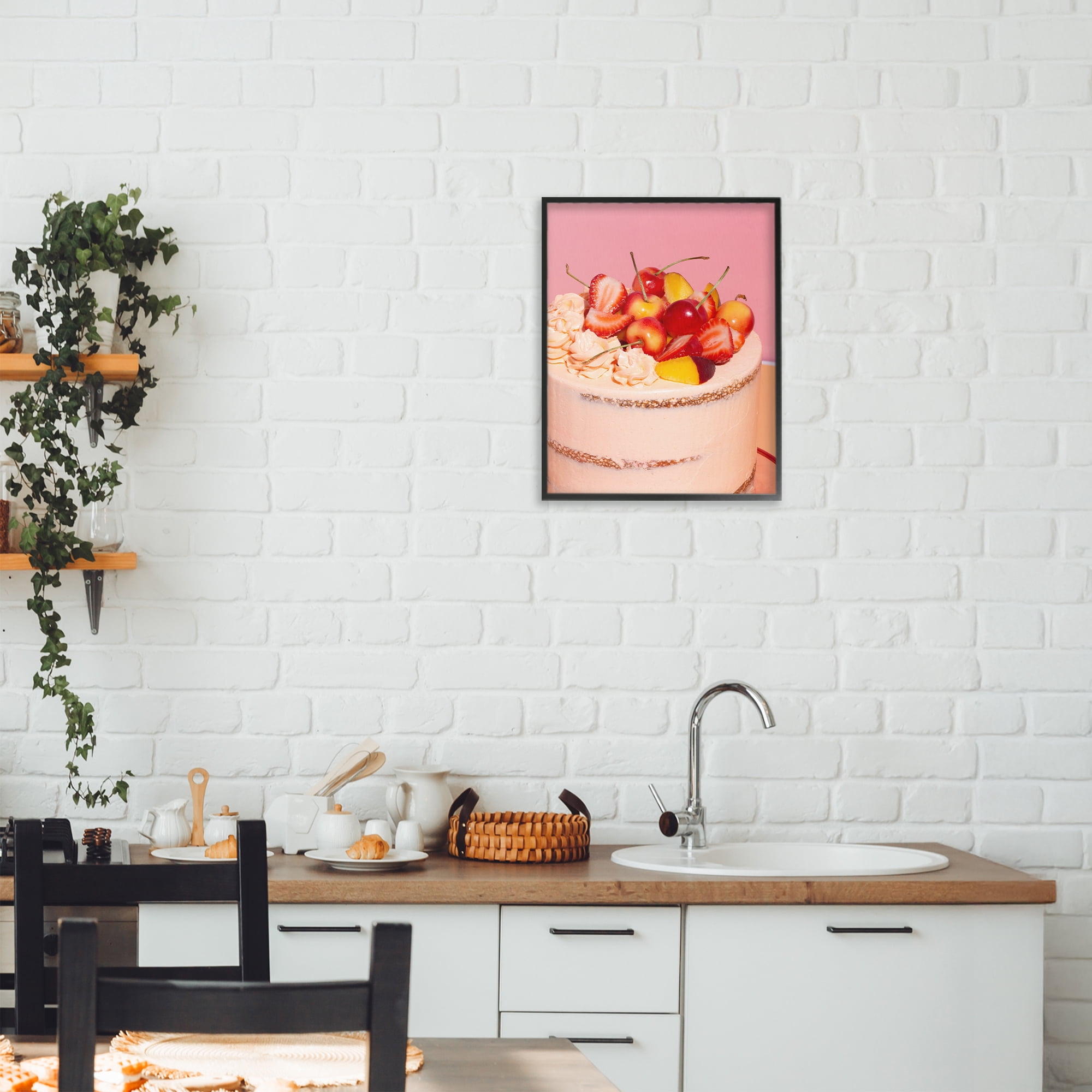 Stupell Industries Strawberry Fruit Cake Black Framed Giclee Art, design by LISH Creative