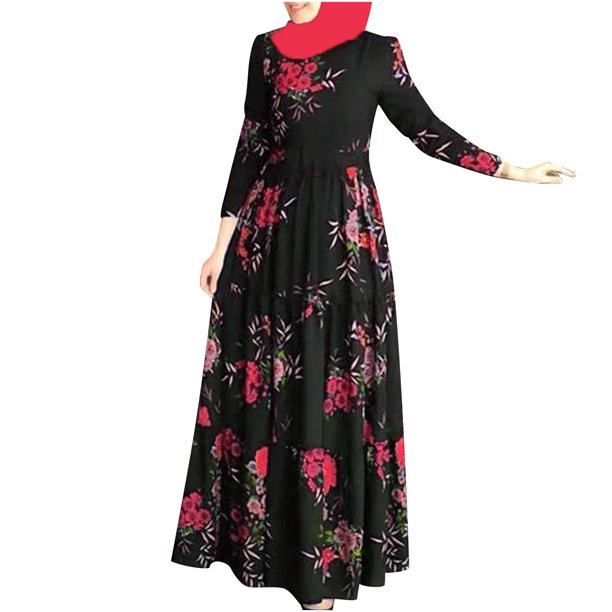 Vestidos Para Mujer Maxi Vestido Moda Manga Larga Cuello Redondo Estampado Señoras Vestido Largo Vestidos Odeerbi ODB134714
