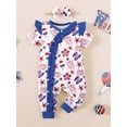 thumbnail image 2 of Nituyy Baby Girls Independence Day Jumpsuit Short Sleeve Crew Neck Flag Balloon/Ice Cream Firework Print Ruffle Romper with Headband, 2 of 6