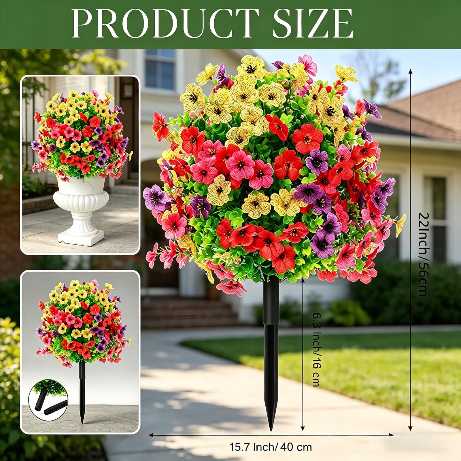 UV Resistant Artificial Outdoor Flowers 22 inch lifelike petunia design fade resistant material with stakes for garden yard porch spring summer decor