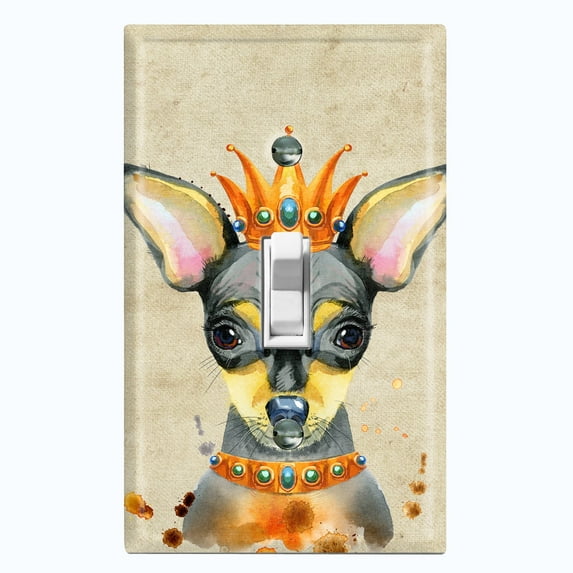 Metal Light Switch Plate Cover Cute Chihuahua Queen Crown Outfit Beige DOG019