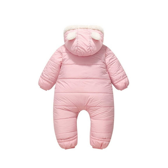CAIVO Baby Jumpsuit Winter Girls Hood Boys Zippers Pockets Solid Color Cute Long Sleeve Onesie One-Pieces