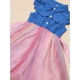 thumbnail image 5 of Toddler Girls 2 Pieces Outfits Crew Neck Flutter Sleeve Patchwork Denim Gradient Mesh Dress Kids Clothing Sets Size 2-3T, 5 of 6