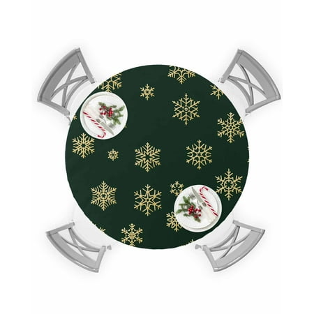 

Round Tablecloth with Elastic Christmas Snowflakes Texture Green Background Waterproof Stain-proof Table Cover Wipeable Fitted Table Cloths for 55 -60 Round Tables Dining Kitchen Indoor Outdoor Use