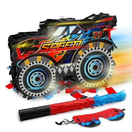 Monster Truck Pinata Car with Stick and Blindfold for Boys' Birthday Party Decoration C110