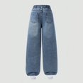 thumbnail image 4 of XFeng Girls Light Wash Wide Leg Jeans Elastic Waist Pink Bow Love You Embroidery Baggy Denim Pants Back To School, 4 of 8