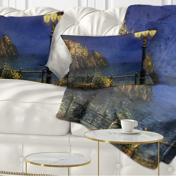 Designart Summer Evening in Amalfi - Landscape Printed Throw Pillow - 12x20