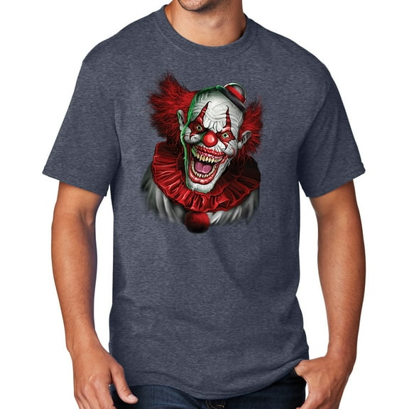 Men's Scary RED CLOWN T-shirt, Medium Heather Navy Blue