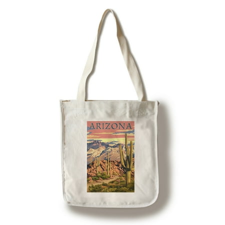 - Arizona - Desert Cactus Trail Scene at Sunset - Lantern Press Artwork (100% Cotton Tote Bag - Reusable)