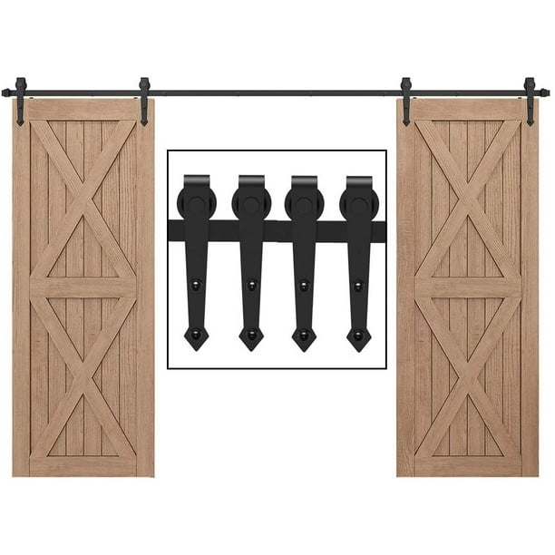 WINSOON Sliding Barn Door Hardware Kit 14FT for Double Doors Black Finish Arrow Style Hanger