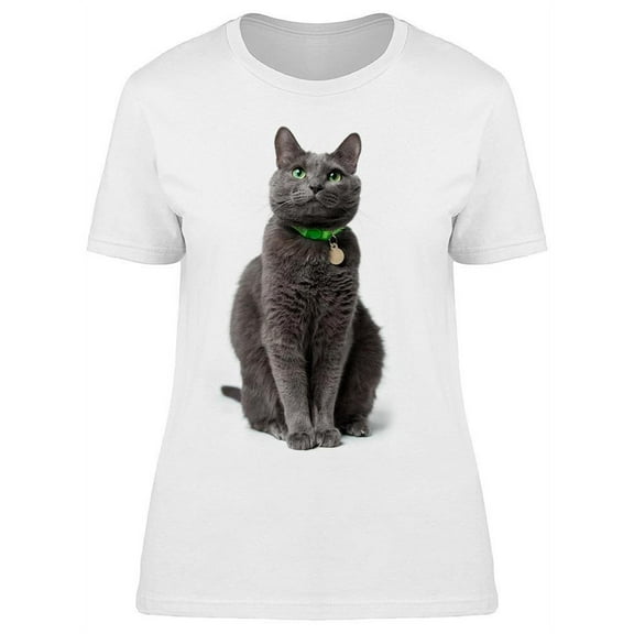 Grey Cat Beauty Green Collar T-Shirt Women -Image by Shutterstock, Female x-Large