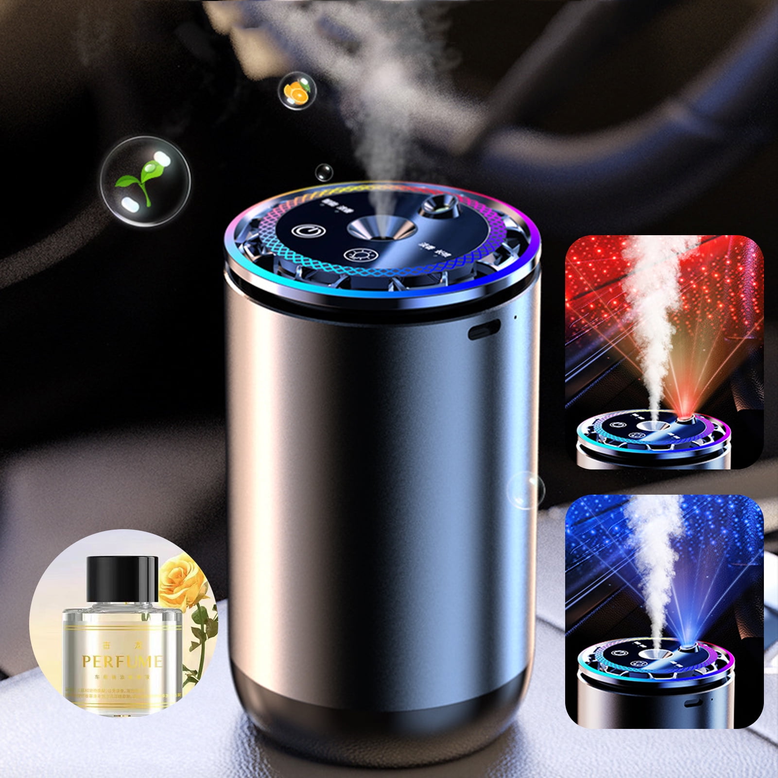 Pebbuoy Smart Car Air Freshener with Atmosphere Light Rechargeable Auto On/Off Easy to Install Intelligent Car Interior Aroma Device
