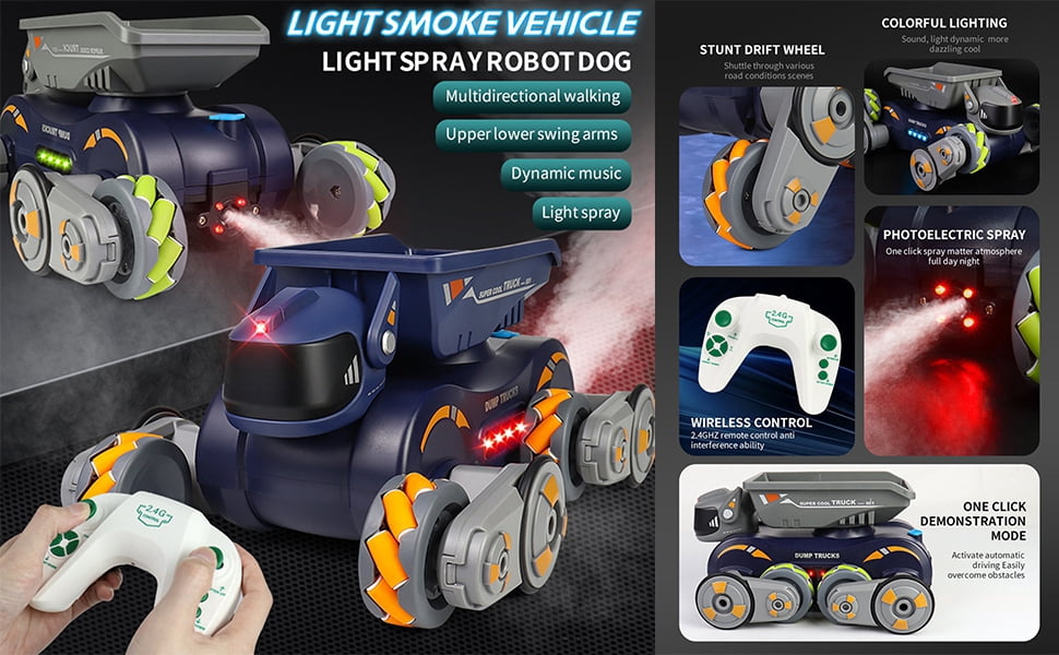 Trendix Robot Dog RC Car, Gesture Sensing Remote Control Cars with Light Music, 360-Degree Drift 2.4GHz Crawler Vehicle four-wheel Drive (Orange)