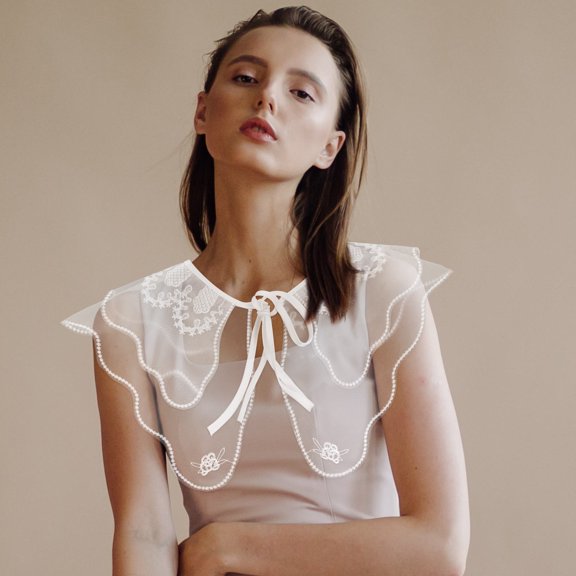 ELAYARD Removable Collar Women's Half Shirt White Polyester 1Pcs