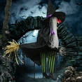 thumbnail image 2 of TheFound Voice Control Hanging Witch Halloween Hanging Witch Riding Broom with Glowing Eyes for Halloween Yard Garden Tree Decorations, 2 of 5