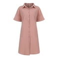 thumbnail image 3 of DYMADE Womens Summer Short Sleeve Linen Cotton Buttons Loose Pockets T Shirt Dress, 3 of 4