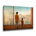 thumbnail image 2 of Un hombre adulto y un niño pequeño de pie junto a una ventana grande, mirando el paisaje urbano, póster de lienzo, decoración de dormitorio, paisaje deportivo, decoración de habitación de oficina,, 2 of 8