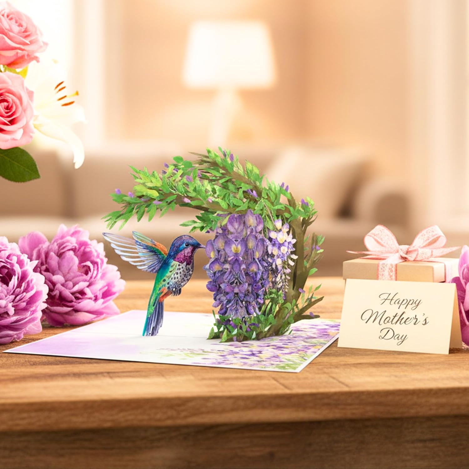 - Mothers Day Card, Hummingbird Wisteria Pop Up Mothers Day Card For Mom, Wife, Daughter, Sister, Grandma, 6x8 in 3D Pop Up Birthday Cards for Women, Hummingbird Mother's Gifts With Envelope
