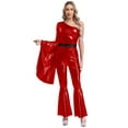 thumbnail image 1 of iiniim Justaucorps de Danse Disco des Années 70 pour Femmes, Bas Évasés, Combinaison Métallique Funky Rouge m, 1 of 5