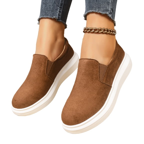 EKVAHL Orthopedic Slip On Sneakers for Women, Wide Width Arch Support Thick Platform Tennis Shoes, Soft Office Daily Walking Flats Brown
