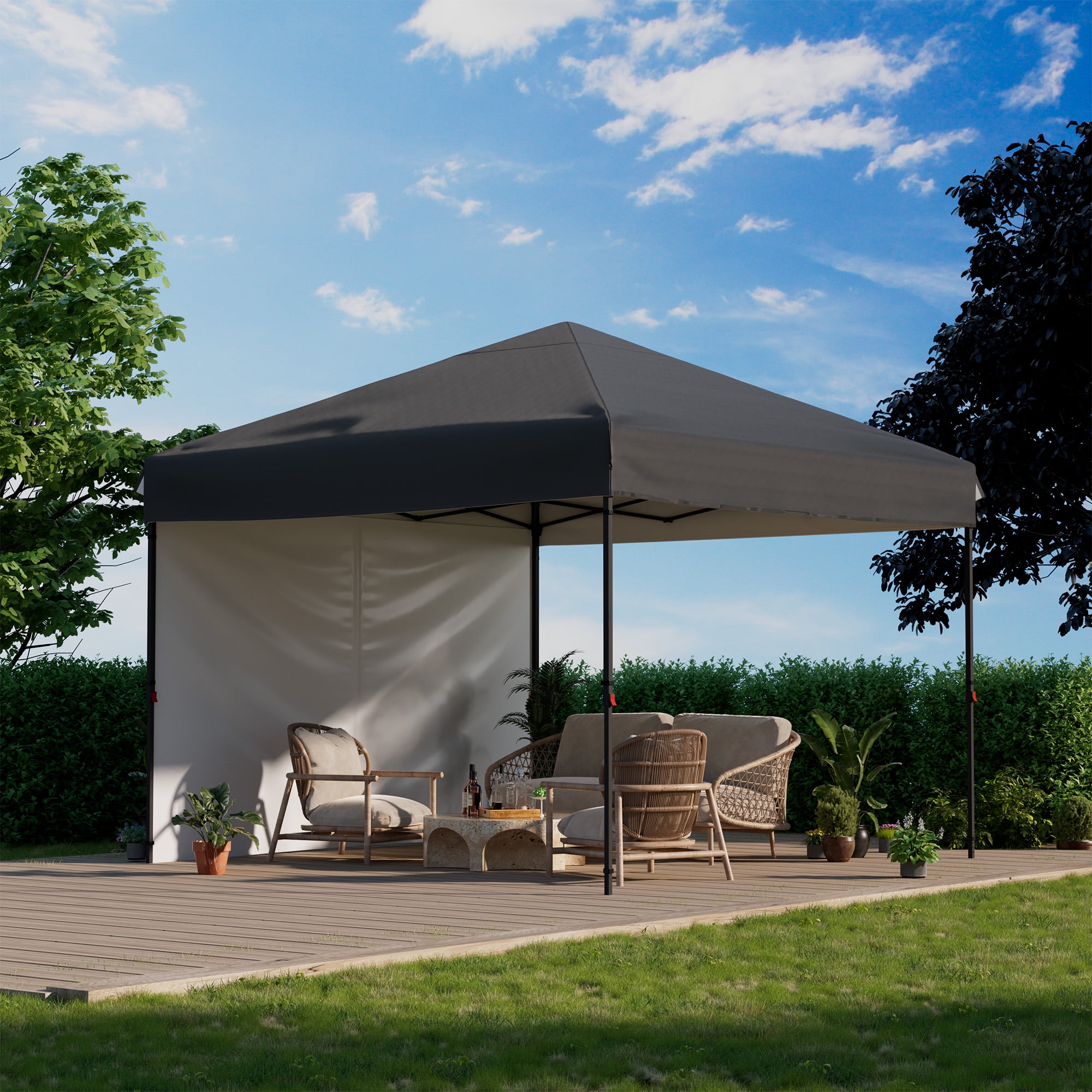 Heavy Duty Pop Up Canopy Tent 10x10 FT – Waterproof & UV Protection – 1 Sidewall – Quick Folding Outdoor Shelter – Easy One-Person Setup – Silver Coated Oxford – Patio, Tailgate, Camping – Grey