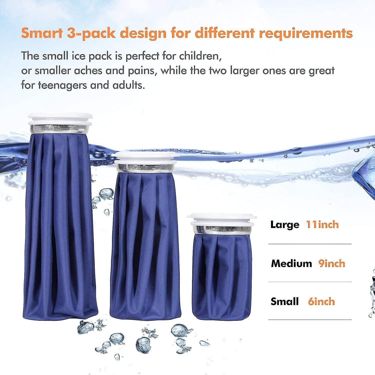 Reusable Ice Bag Hot Water Bag For Injuries, Hot & Cold Therapy And Pain Relief, 3-pack, 3 Sizes (6"/9"/11"), (for Hot Therapy Is 50-60/122-140)