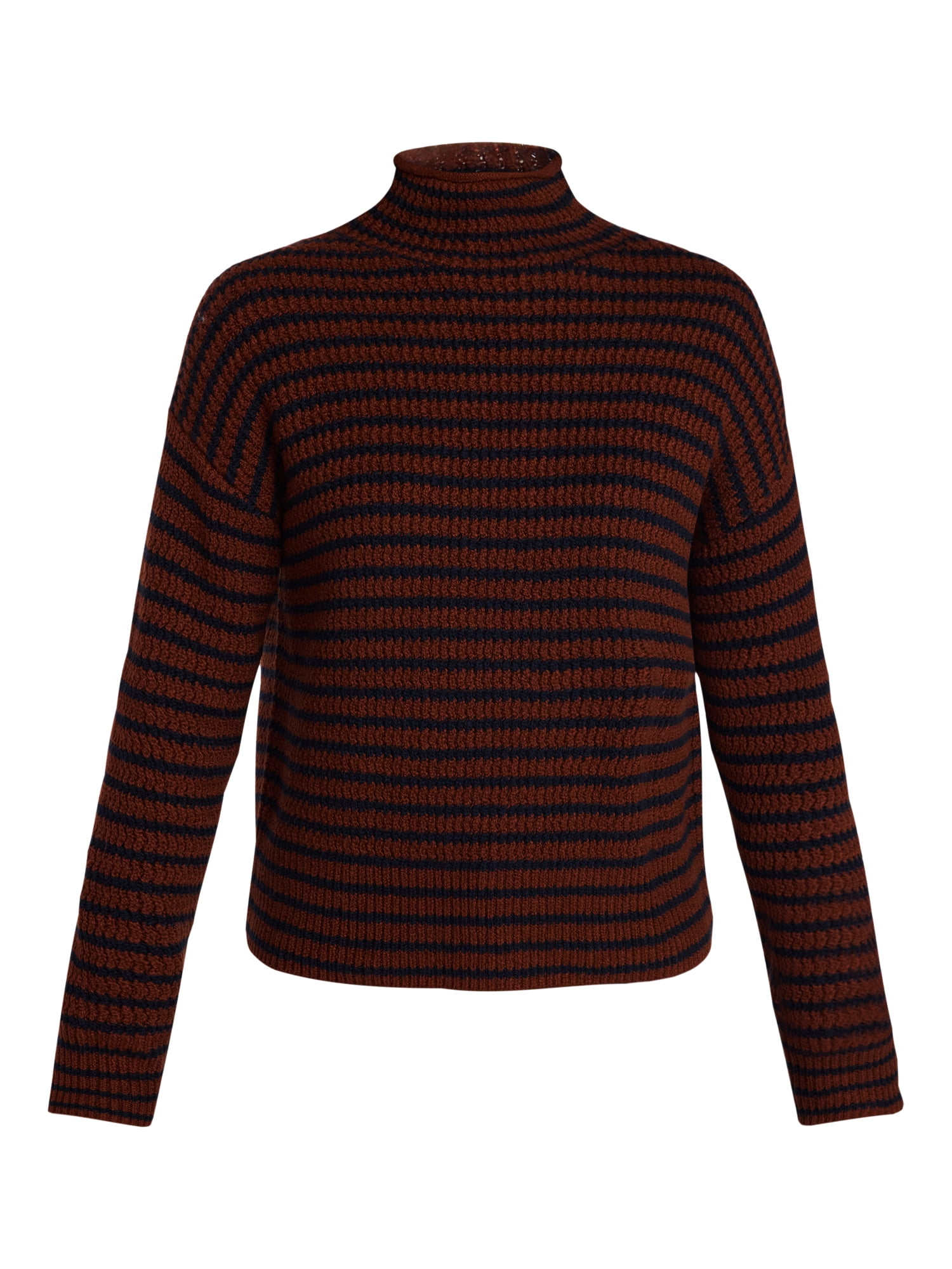 Time and Tru Women's Stripe Funnel Neck Sweater with Long Sleeves, Midweight, Sizes, XS-XXXL