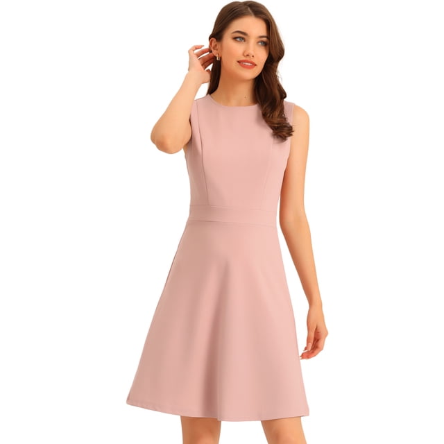 Vestido de trabajo para mujer Color sólido Sin mangas A-line Flare Vestidos Rosa XL