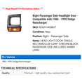 thumbnail image 2 of Right Passenger Side Headlight Door - Compatible with 1986 - 1990 Dodge Ramcharger 1987 1988 1989, 2 of 2