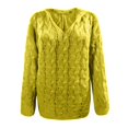 thumbnail image 5 of ManxiVoo Women's Chunky Cable Knit Hooded Pullover with V Neck and Long Sleeve Oversized Loose Fit for Cozy Winter Days XXXL Size Yellow, 5 of 6