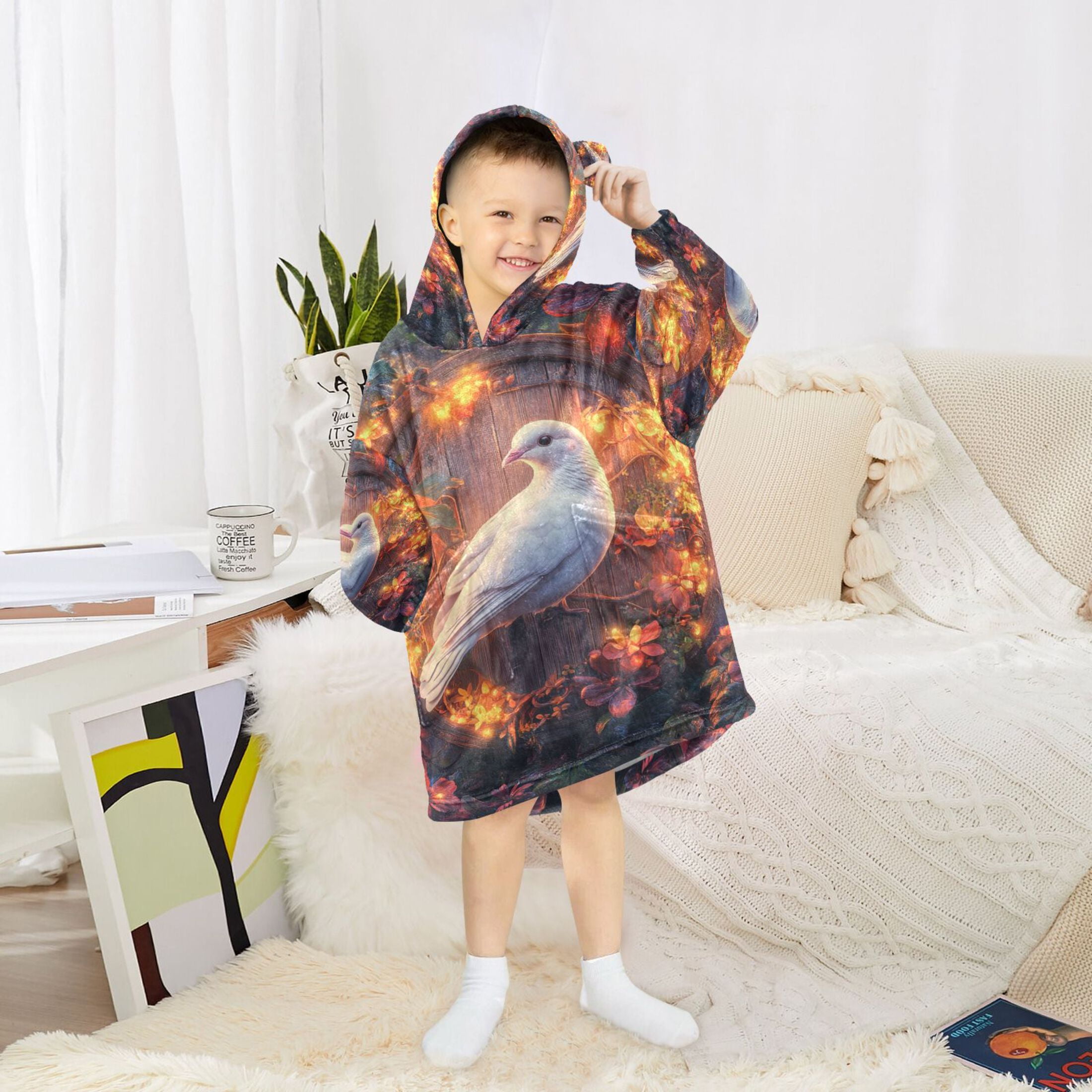 YAZAOO Kids Wearable Blanket Hoodie Warm and Cozy Dove Of Dreams Flannel Sweatshirt