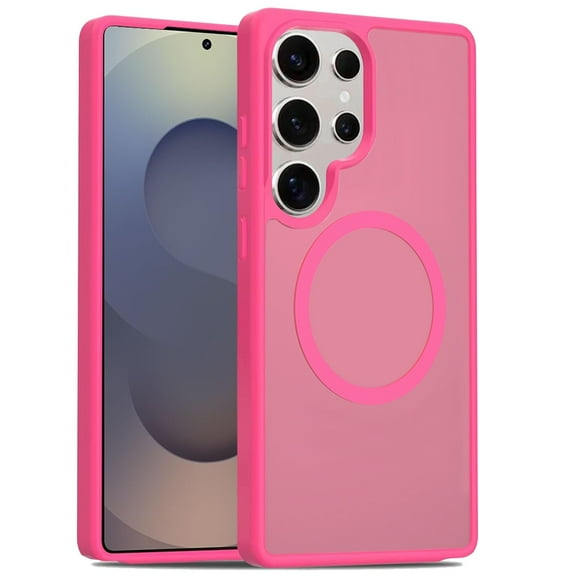 For Samsung Galaxy S25 Ultra Case, MagSafe Compatible Case Hybrid Soft TPU Bumper Hard Translucent Matte Back Slim Shockproof Phone Cover (Hot Pink)