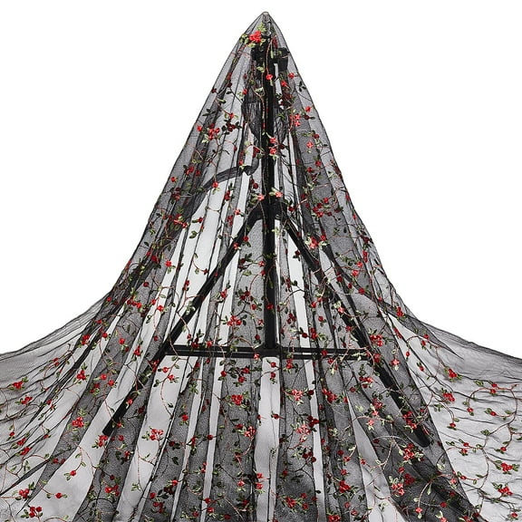 Flower Pattern Polyester Lace Fabric Clothing Accessories Black 1300x0.1mm. 3 yards/pc