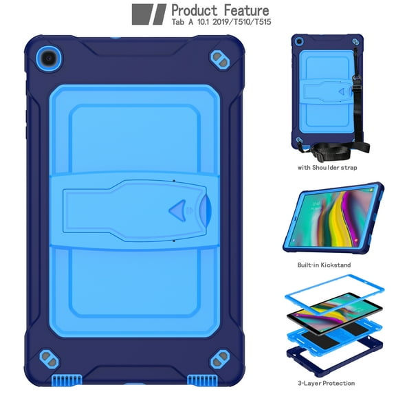 Dteck with Shoulder Strap Case for Samsung Galaxy Tab A 10.1" SM-T510 T515 (2019 Released) 10.1-inch,Shockproof Armor Rubber Hybrid Hard Protective Shell Back Kickstand Cover,Navy Blue