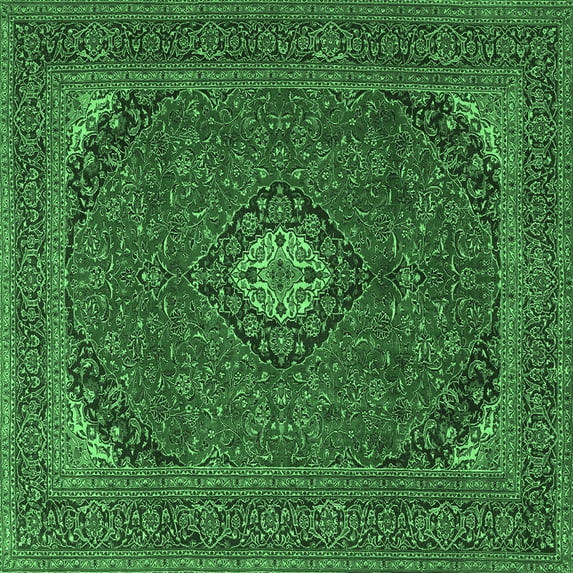 Ahgly Company Indoor Square Medallion Emerald Green Traditional Area Rugs, 6' Square