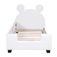 thumbnail image 6 of Twin Size Teddy Upholstered Daybed with Carton Ears Shaped Headboard, Upholstered Platform Bedwith No Box Spring Needed for Kids, Girls, Boys, White, 6 of 9